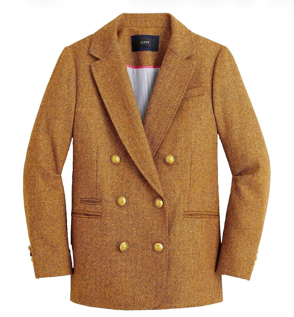 J.Crew Double-breasted Blazer in Gold Herringbone English Wool Jacket